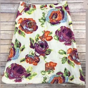 J. Jill A-Line Floral Skirt 100% Cotton Size 10